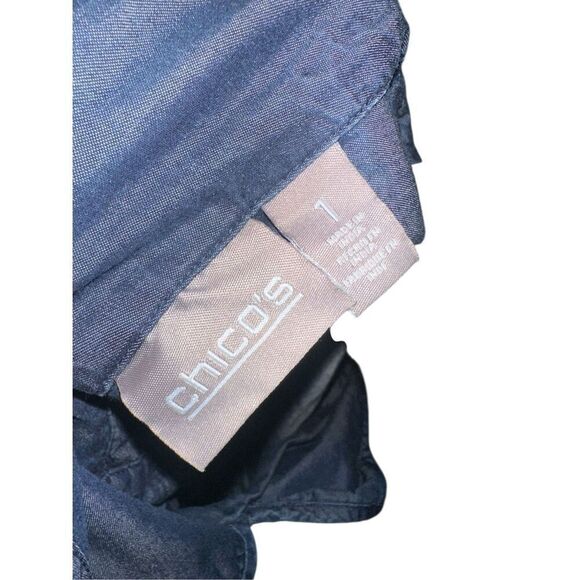 Beautiful CHICO’S Chicos Blue Chambray Drawstring Waist with pockets  lightweigh - Picture 3 of 9